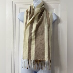 Christian Dior Striped Cream and Brown Scarf Cashmere